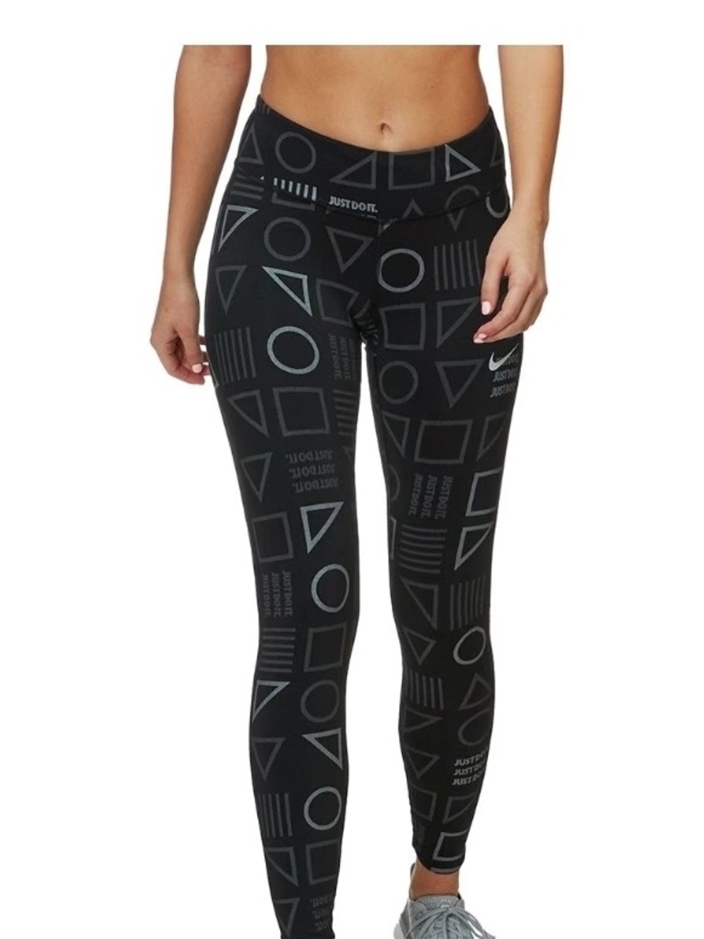 Nike Epic Lux Flash Black Leggings with Gray Geometric Print Sz Med.